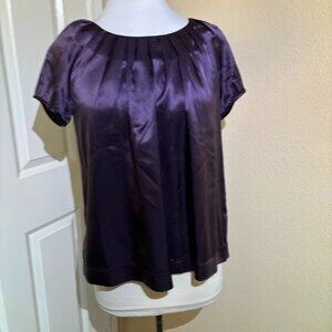 French Connection Women's Top Size 4 Purple Solid Blouse Shirt Silk Pleated
